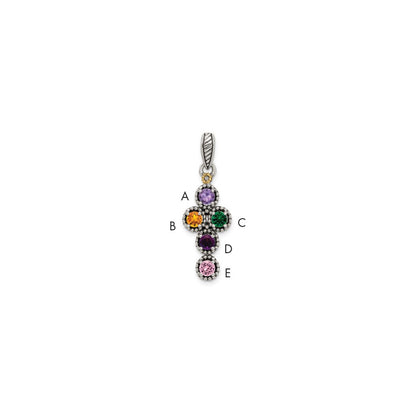Sterling Silver Antiqued w/14K/Silver Two-Tone 5-stone W/diamond Mother's Pendant