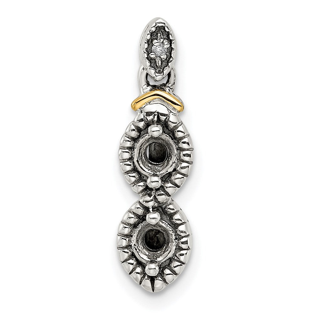 Sterling Silver Antiqued w/14K/Silver Two-Tone 2-stone W/diamond Mother's Pendant