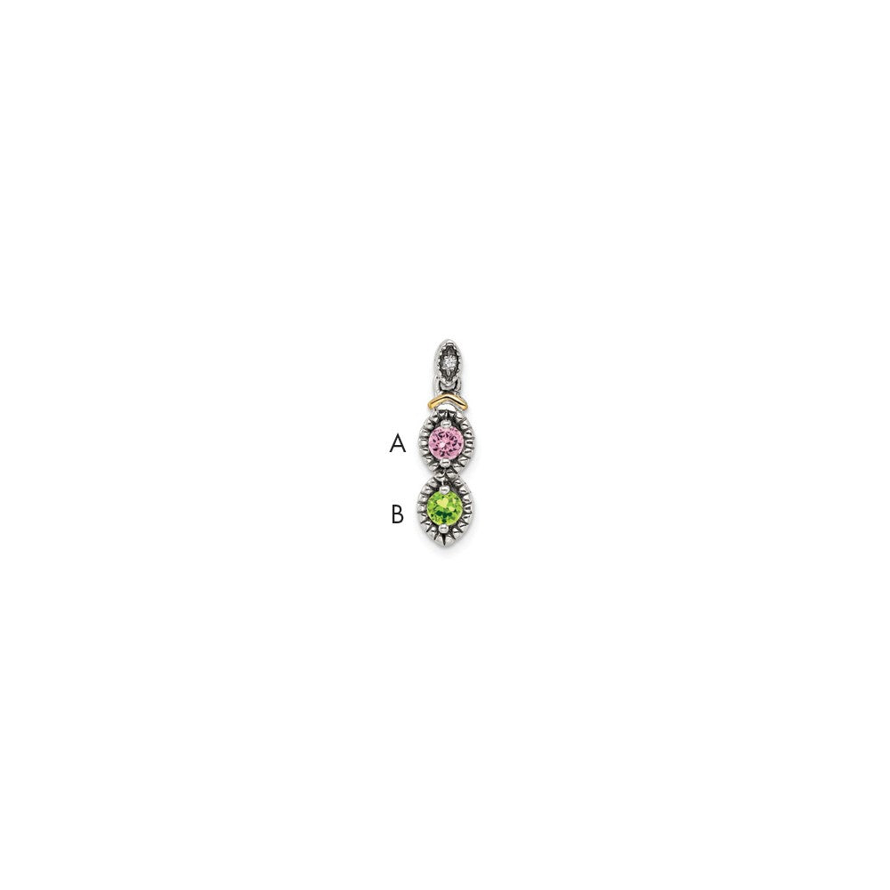 Sterling Silver Antiqued w/14K/Silver Two-Tone 2-stone W/diamond Mother's Pendant