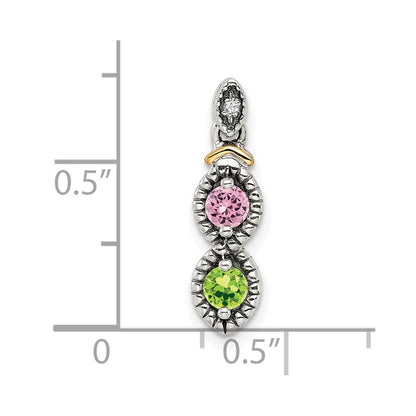 Sterling Silver Antiqued w/14K/Silver Two-Tone 2-stone W/diamond Mother's Pendant