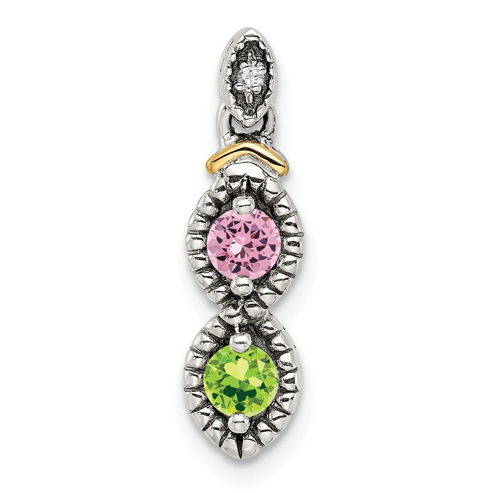 Sterling Silver Antiqued w/14K/Silver Two-Tone 2-stone W/diamond Mother's Pendant