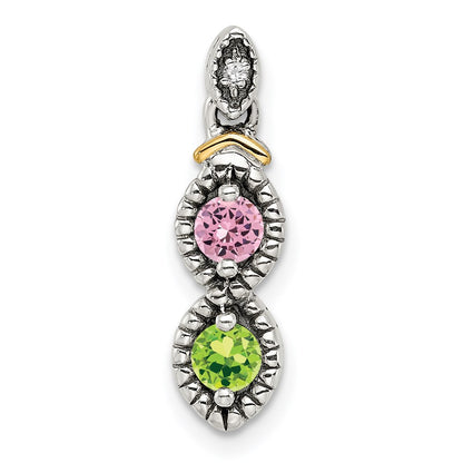 Sterling Silver Antiqued w/14K/Silver Two-Tone 2-stone W/diamond Mother's Pendant