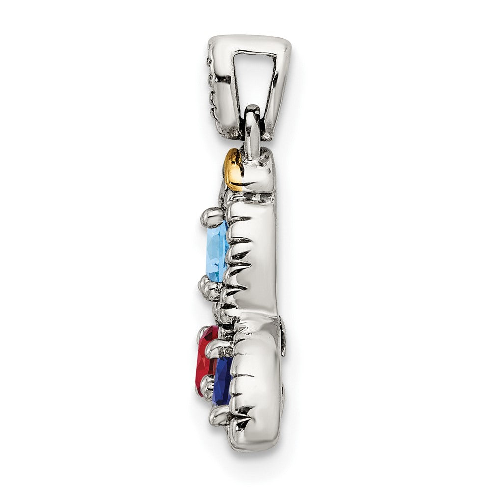 Sterling Silver Antiqued w/14K/Silver Two-Tone 3-stone W/diamond Mother's Pendant