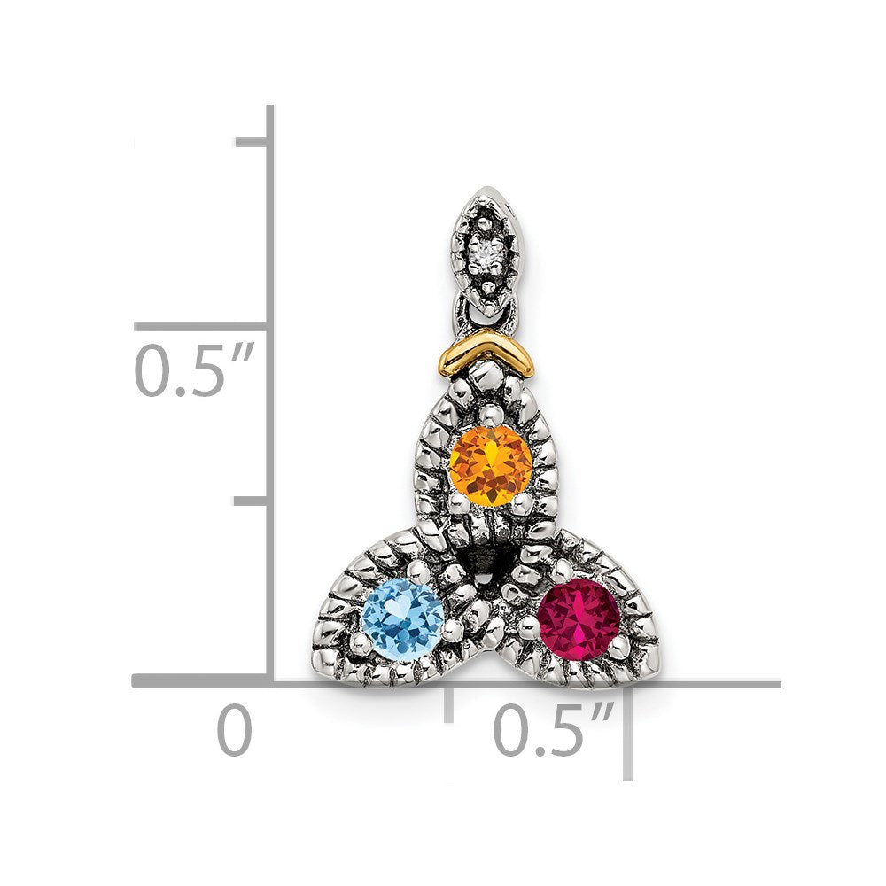 Sterling Silver Antiqued w/14K/Silver Two-Tone 3-stone W/diamond Mother's Pendant