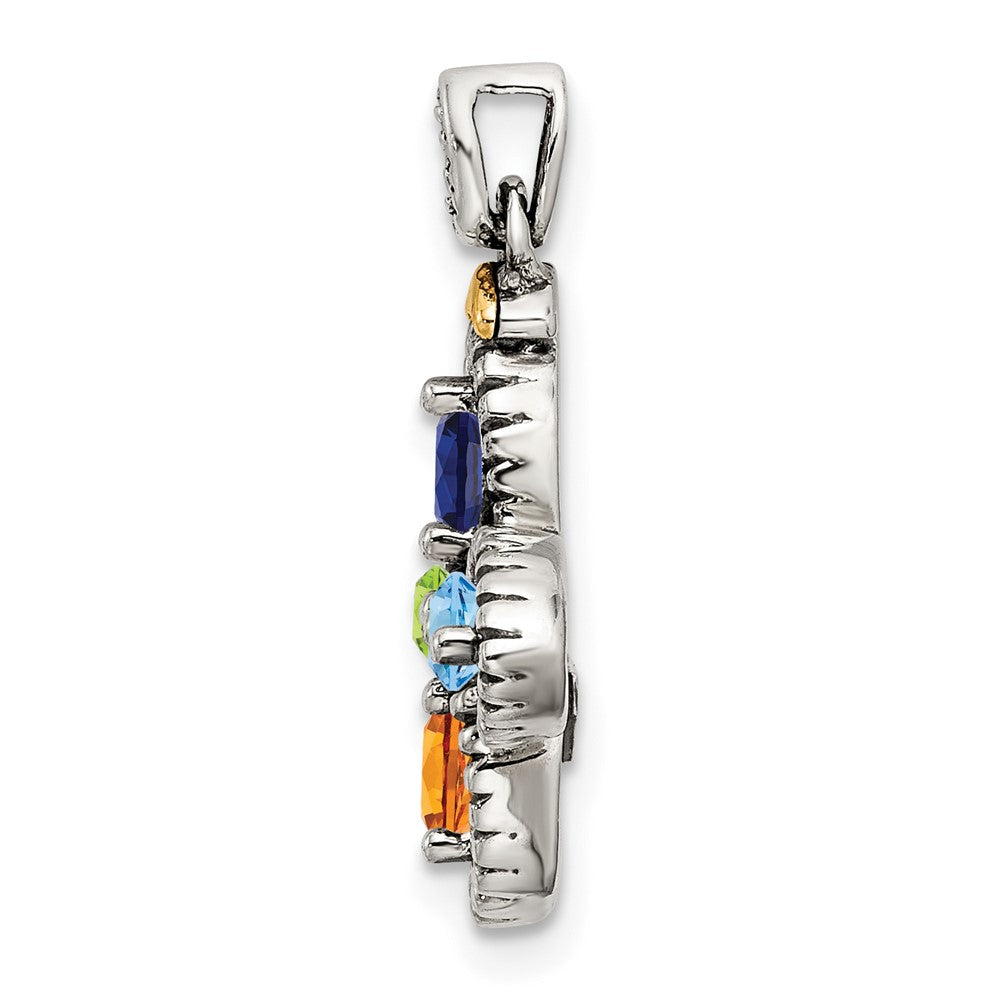 Sterling Silver Antiqued w/14K/Silver Two-Tone 4-stone W/diamond Mother's Pendant