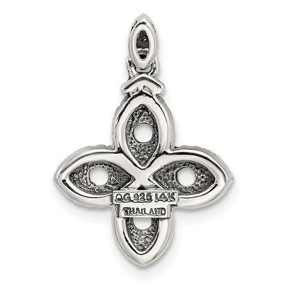 Sterling Silver Antiqued w/14K/Silver Two-Tone 4-stone W/diamond Mother's Pendant