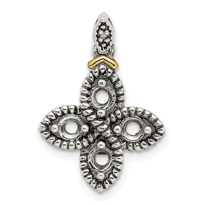 Sterling Silver Antiqued w/14K/Silver Two-Tone 4-stone W/diamond Mother's Pendant