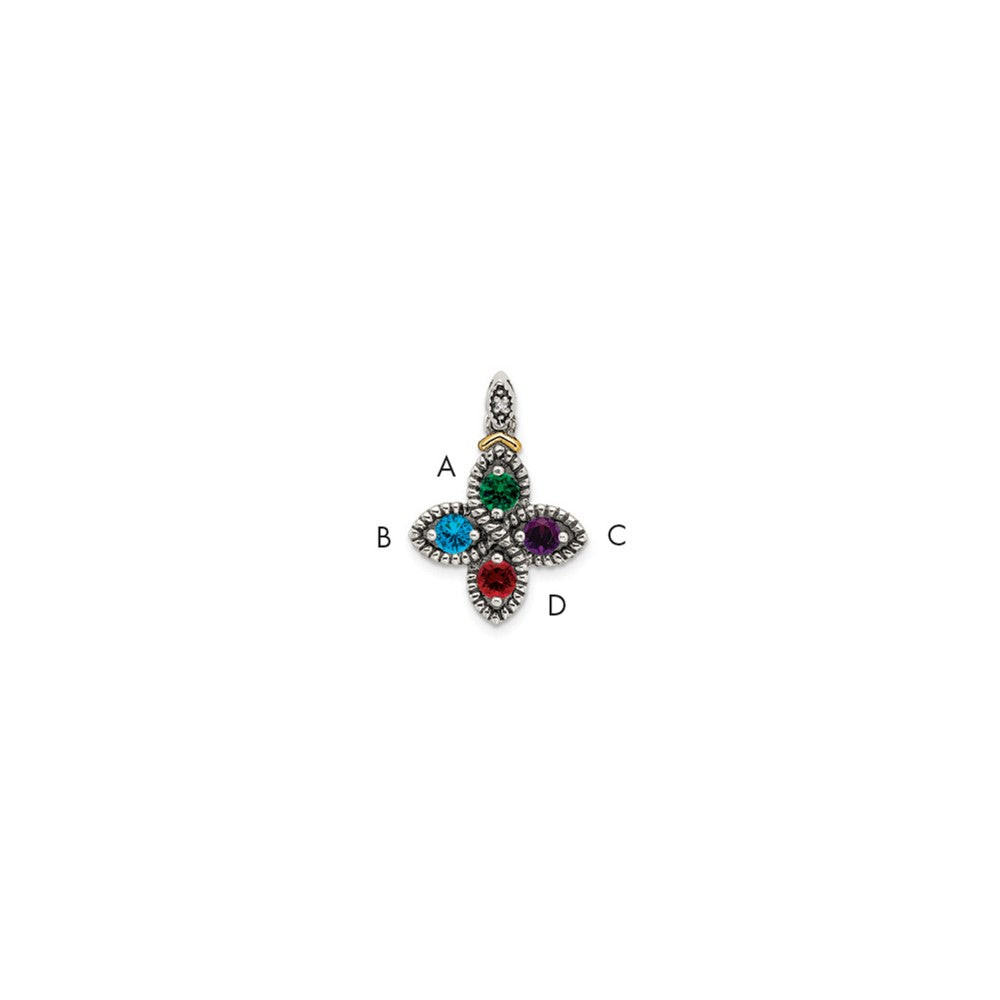 Sterling Silver Antiqued w/14K/Silver Two-Tone 4-stone W/diamond Mother's Pendant