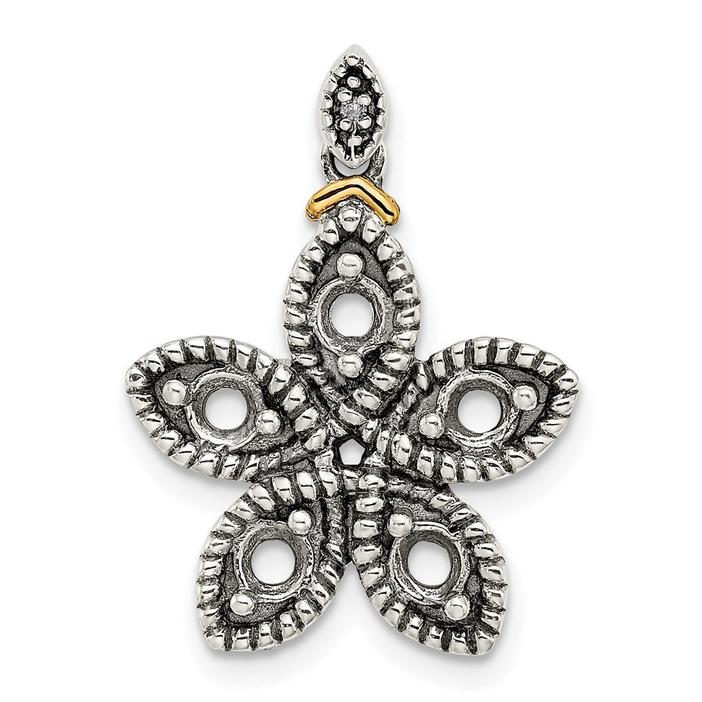 Sterling Silver Antiqued w/14K/Silver Two-Tone 5-stone W/diamond Mother's Pendant