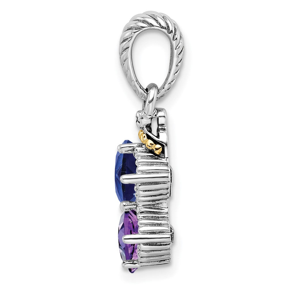 Sterling Silver Antiqued w/14K/Silver Two-Tone 2-stone W/diamond Mothers Pendant Semi-Mount