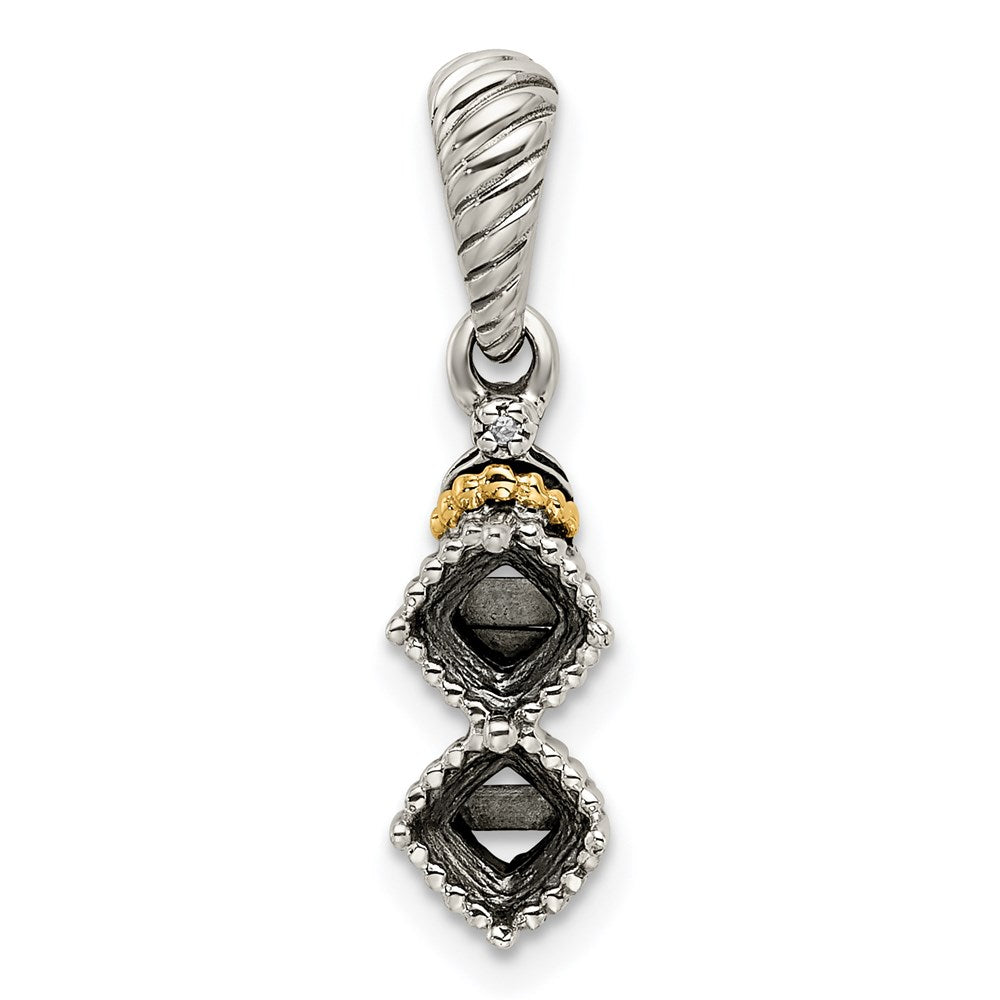 Sterling Silver Antiqued w/14K/Silver Two-Tone 2-stone W/diamond Mother's Pendant