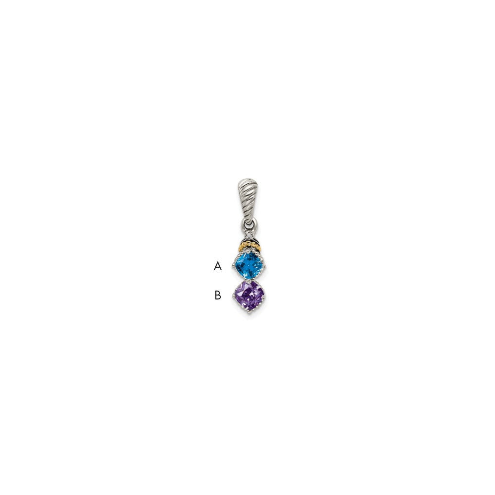 Sterling Silver Antiqued w/14K/Silver Two-Tone 2-stone W/diamond Mothers Pendant Semi-Mount
