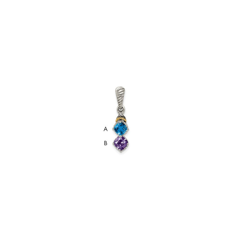 Sterling Silver Antiqued w/14K/Silver Two-Tone 2-stone W/diamond Mothers Pendant Semi-Mount