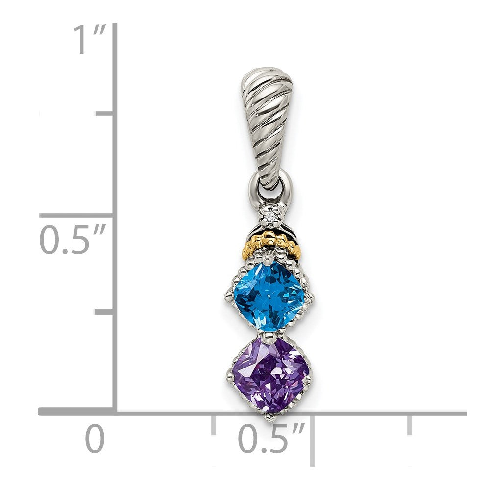 Sterling Silver Antiqued w/14K/Silver Two-Tone 2-stone W/diamond Mothers Pendant Semi-Mount
