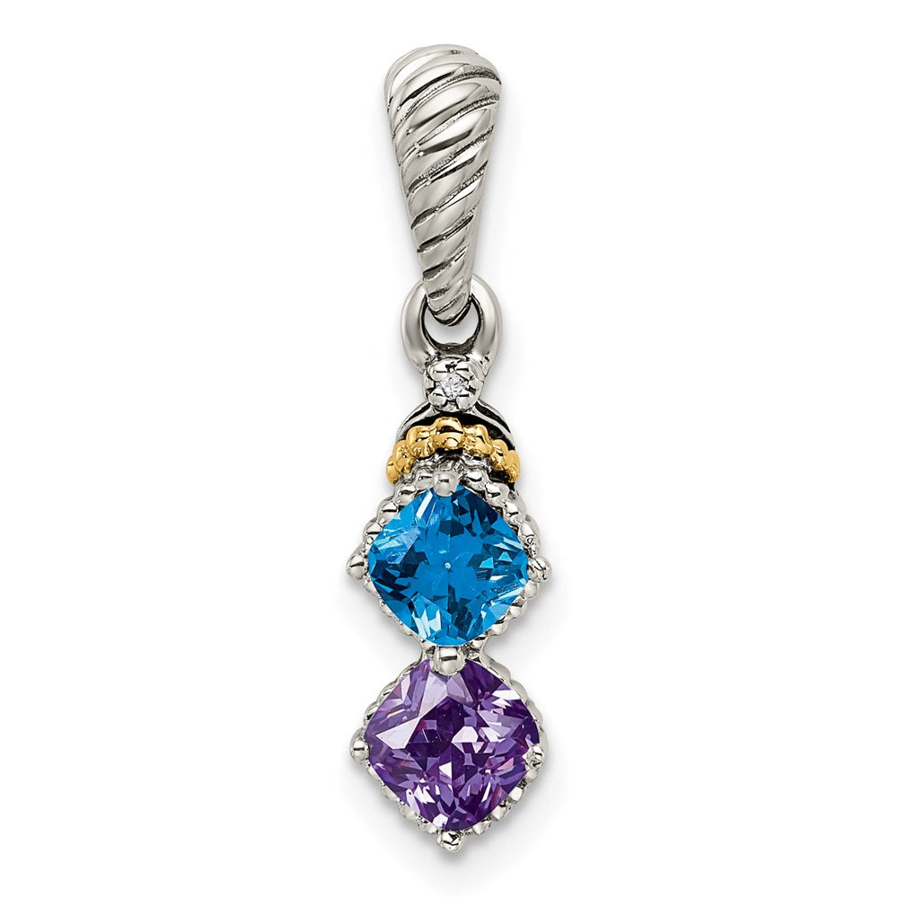 Sterling Silver Antiqued w/14K/Silver Two-Tone 2-stone W/diamond Mother's Pendant