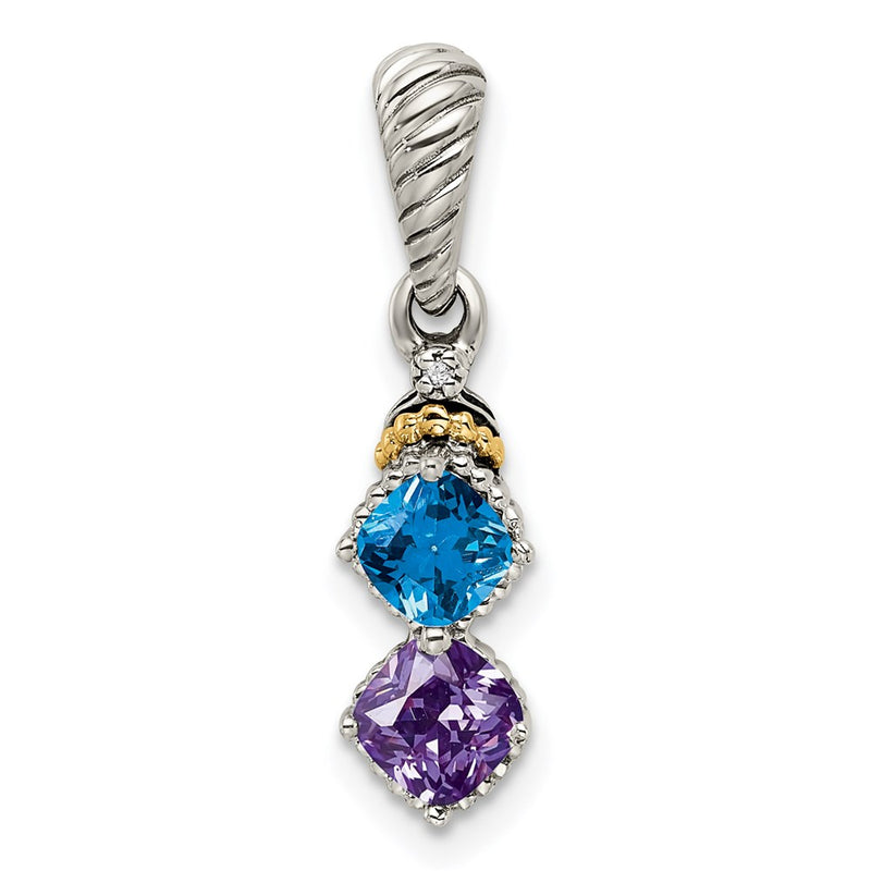 Sterling Silver Antiqued w/14K/Silver Two-Tone 2-stone W/diamond Mother's Pendant
