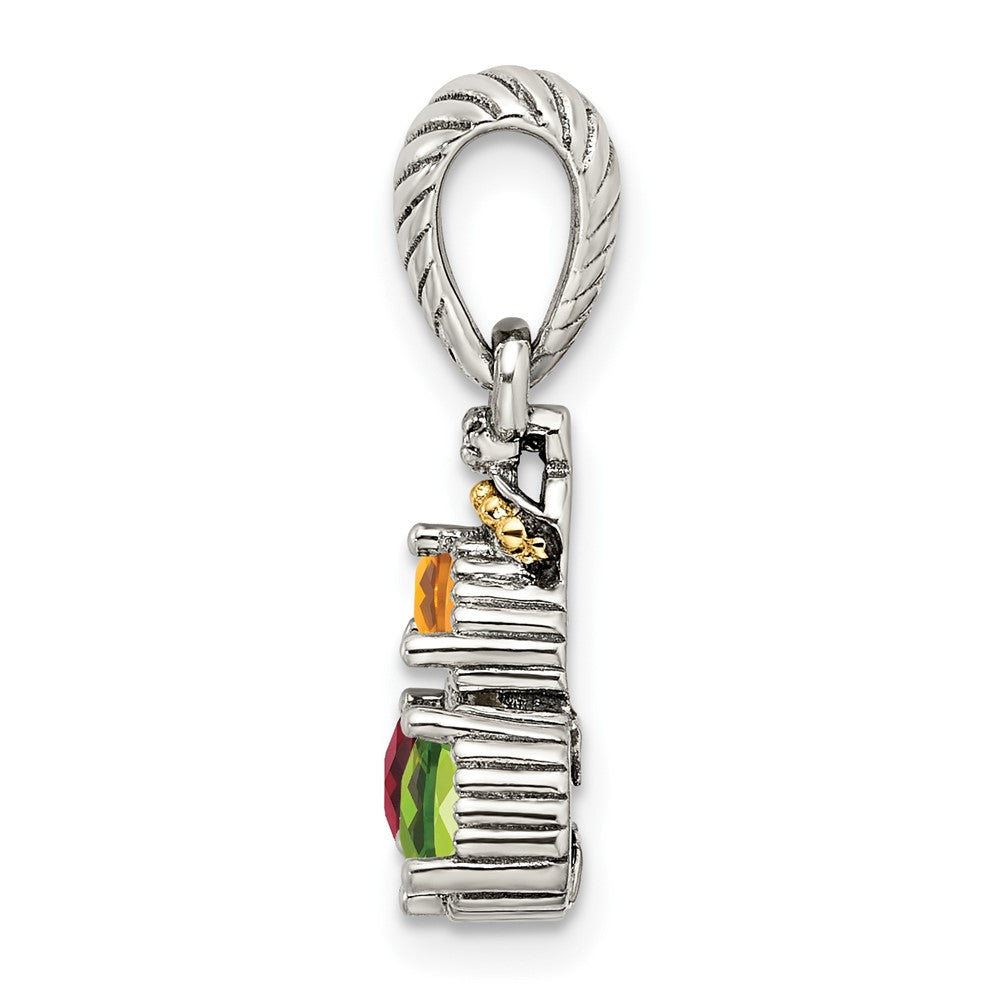 Sterling Silver Antiqued w/14K/Silver Two-Tone 3-stone W/diamond Mother's Pendant
