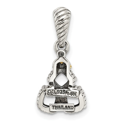 Sterling Silver Antiqued w/14K/Silver Two-Tone 3-stone W/diamond Mother's Pendant