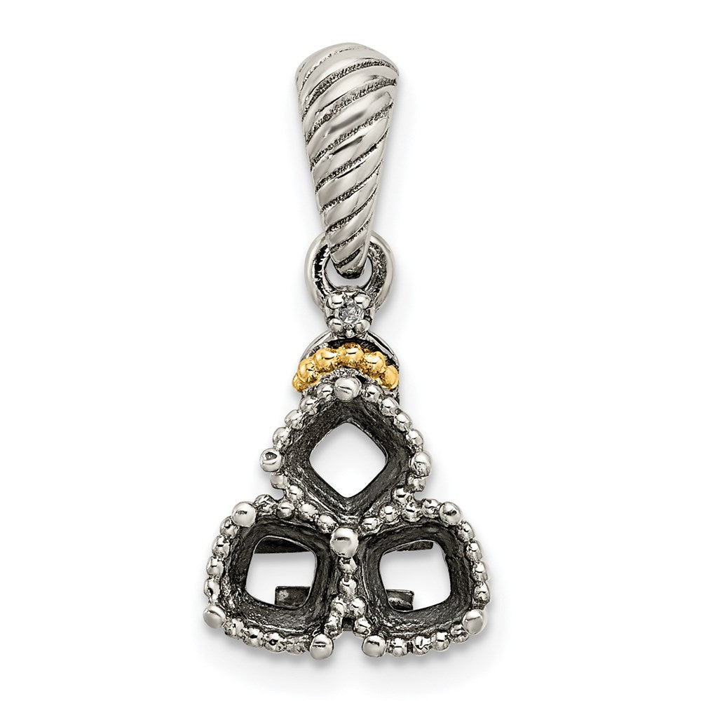 Sterling Silver Antiqued w/14K/Silver Two-Tone 3-stone W/diamond Mother's Pendant
