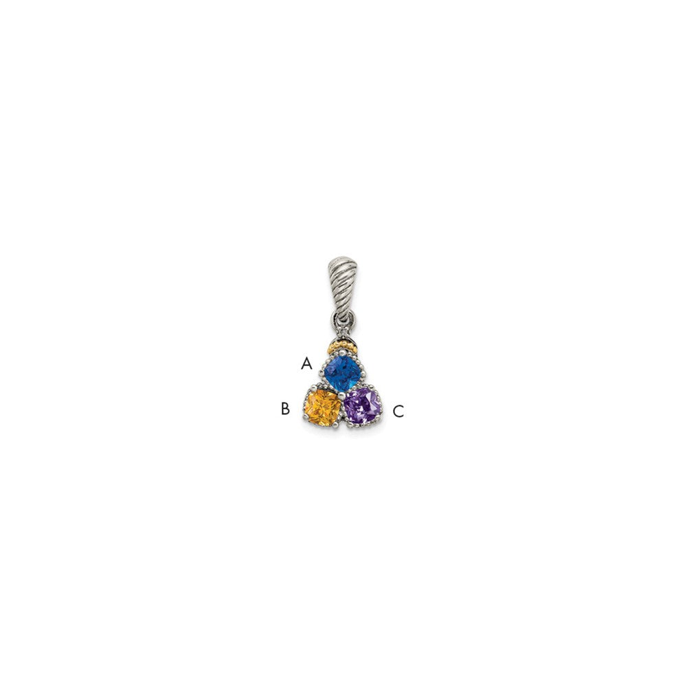 Sterling Silver Antiqued w/14K/Silver Two-Tone 3-stone W/diamond Mother's Pendant
