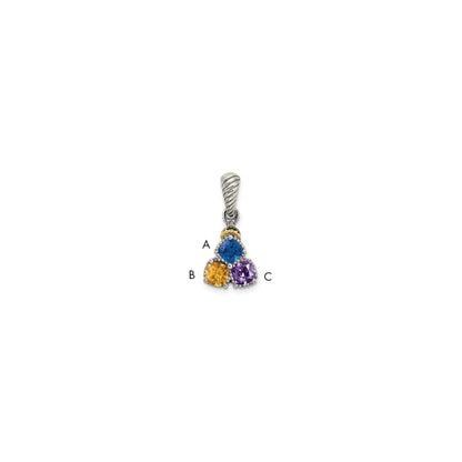 Sterling Silver Antiqued w/14K/Silver Two-Tone 3-stone W/diamond Mother's Pendant
