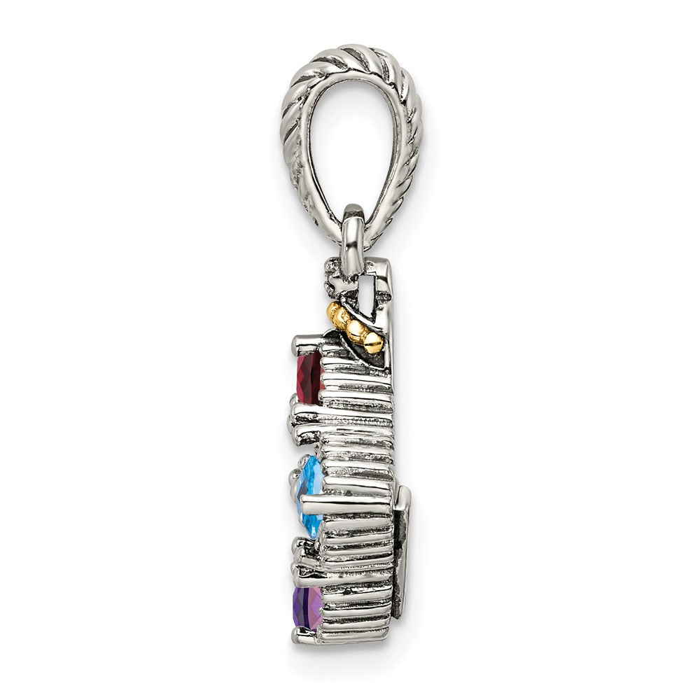 Sterling Silver Antiqued w/14K/Silver Two-Tone 4-stone W/diamond Mother's Pendant