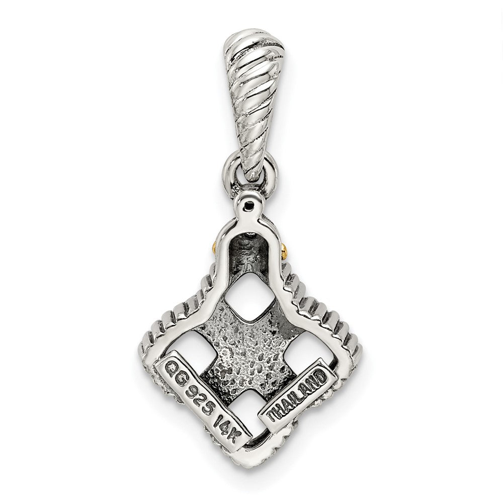 Sterling Silver Antiqued w/14K/Silver Two-Tone 4-stone W/diamond Mother's Pendant