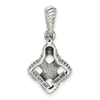 Sterling Silver Antiqued w/14K/Silver Two-Tone 4-stone W/diamond Mother's Pendant