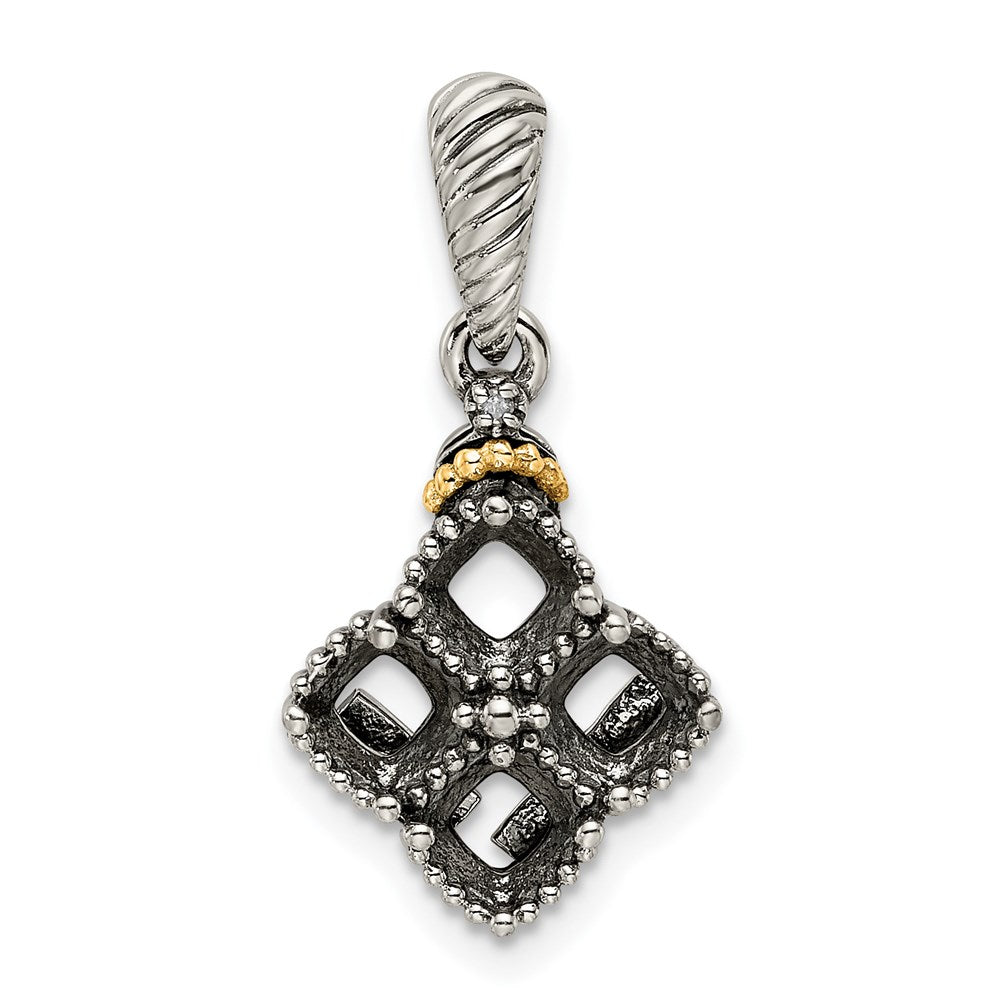 Sterling Silver Antiqued w/14K/Silver Two-Tone 4-stone W/diamond Mother's Pendant