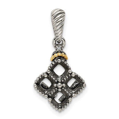 Sterling Silver Antiqued w/14K/Silver Two-Tone 4-stone W/diamond Mother's Pendant