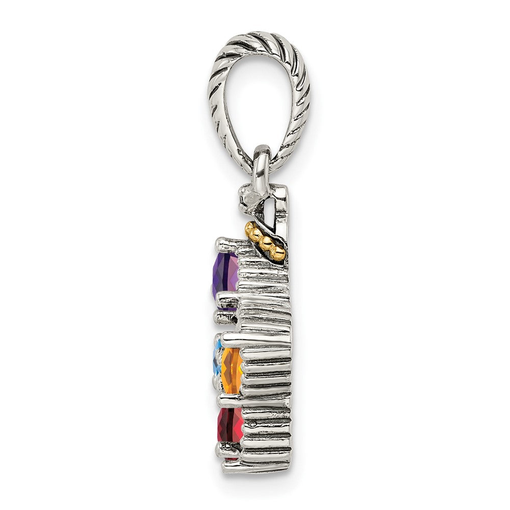 Sterling Silver Antiqued w/14K/Silver Two-Tone 5-stone W/diamond Mother's Pendant