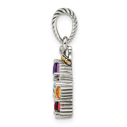 Sterling Silver Antiqued w/14K/Silver Two-Tone 5-stone W/diamond Mother's Pendant