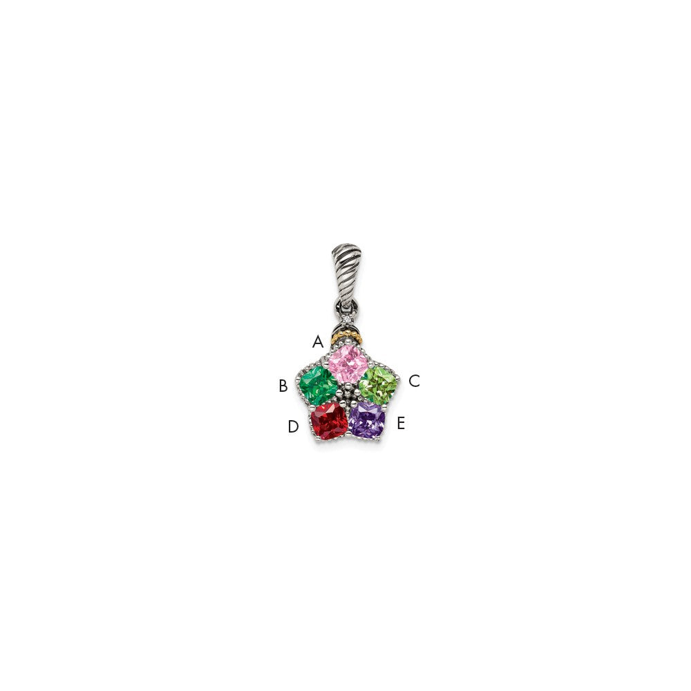 Sterling Silver Antiqued w/14K/Silver Two-Tone 5-stone W/diamond Mother's Pendant