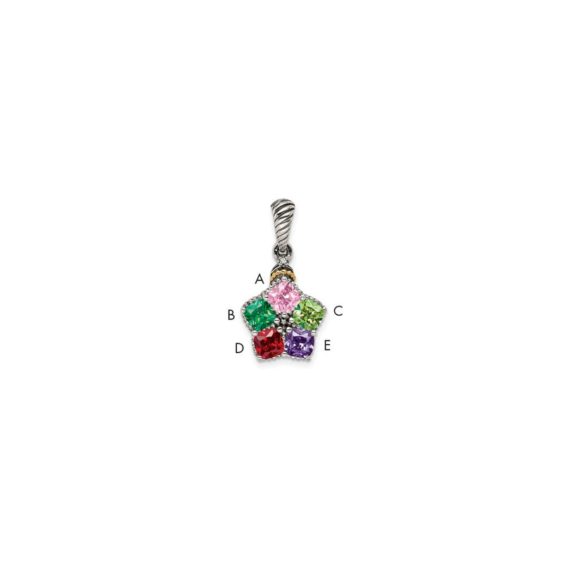 Sterling Silver Antiqued w/14K/Silver Two-Tone 5-stone W/diamond Mother's Pendant