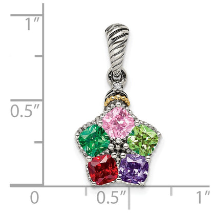 Sterling Silver Antiqued w/14K/Silver Two-Tone 5-stone W/diamond Mother's Pendant