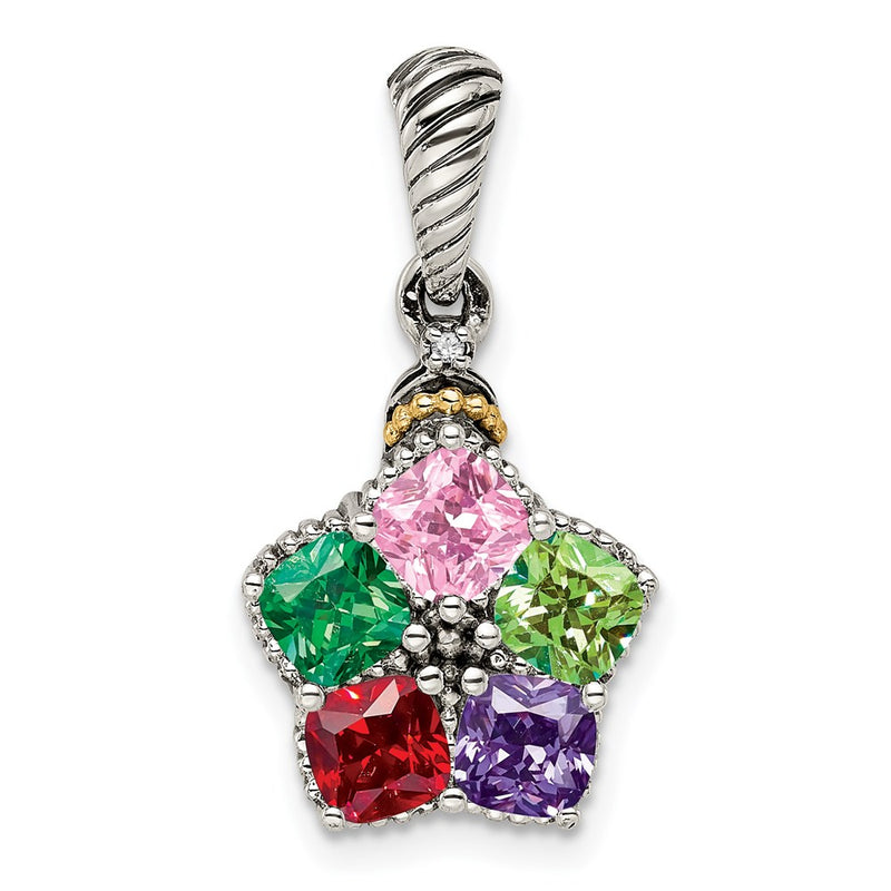 Sterling Silver Antiqued w/14K/Silver Two-Tone 5-stone W/diamond Mother's Pendant