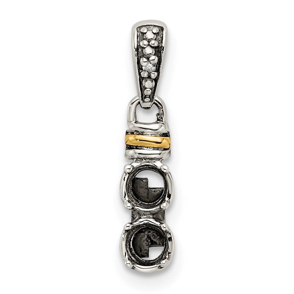Sterling Silver Antiqued w/14K/Silver Two-Tone 2-stone W/diamond Mother's Pendant