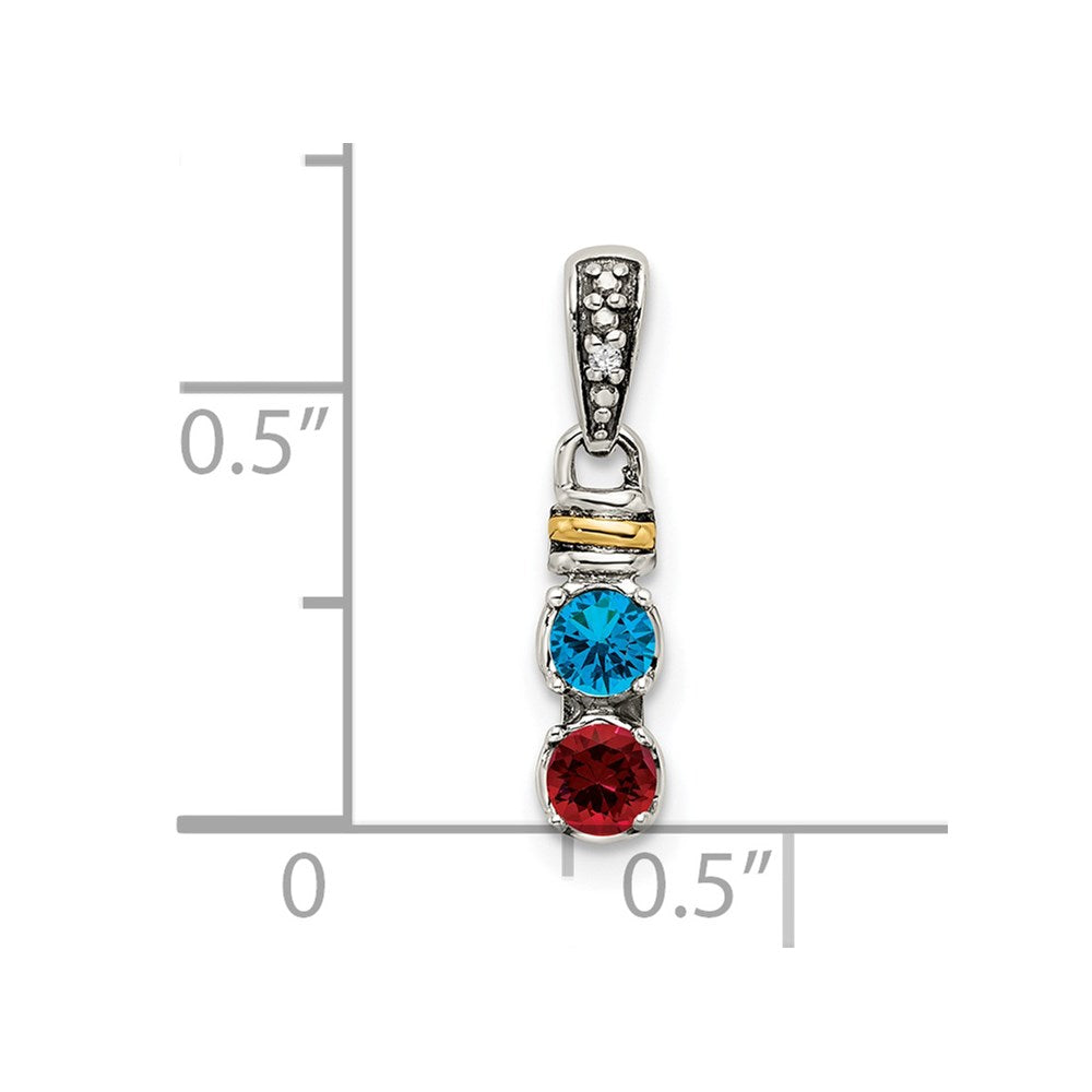 Sterling Silver Antiqued w/14K/Silver Two-Tone 2-stone W/diamond Mother's Pendant