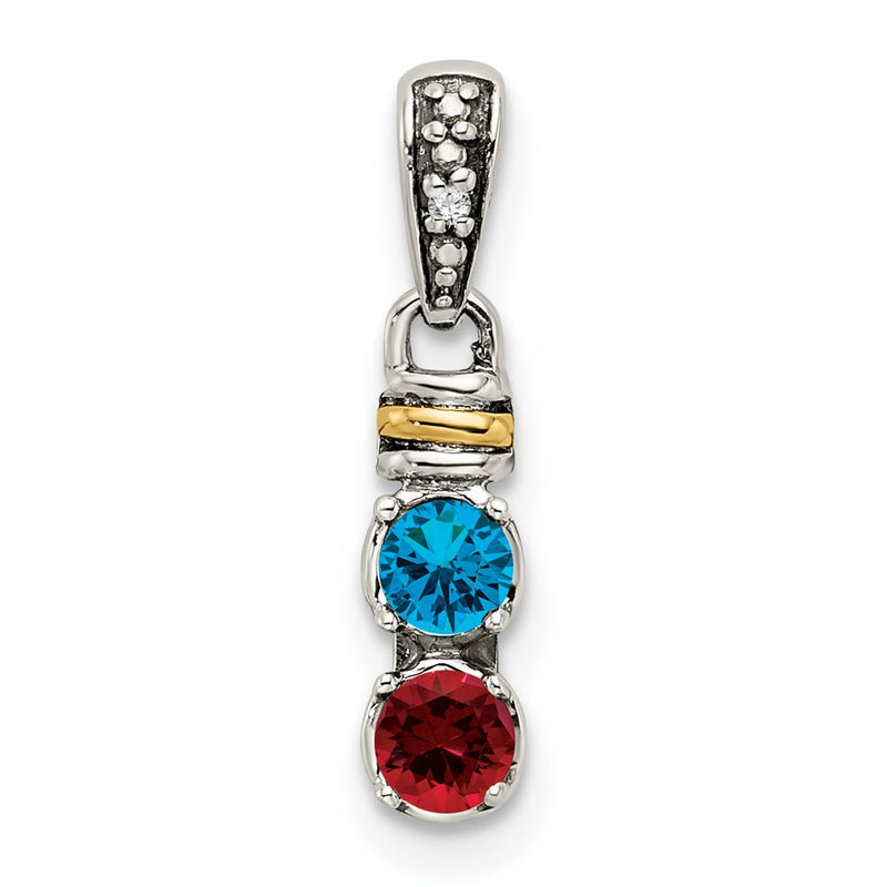 Sterling Silver Antiqued w/14K/Silver Two-Tone 2-stone W/diamond Mother's Pendant