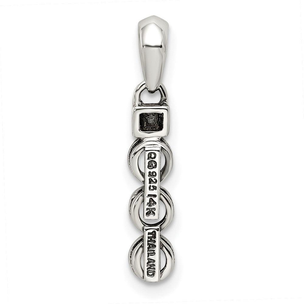Sterling Silver Antiqued w/14K/Silver Two-Tone 3-stone W/diamond Mother's Pendant