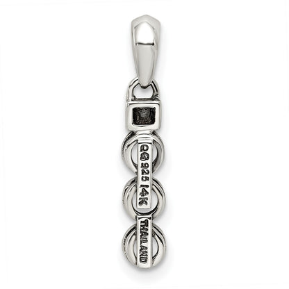 Sterling Silver Antiqued w/14K/Silver Two-Tone 3-stone W/diamond Mother's Pendant