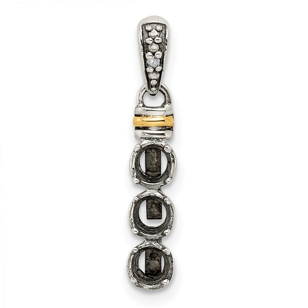 Sterling Silver Antiqued w/14K/Silver Two-Tone 3-stone W/diamond Mother's Pendant