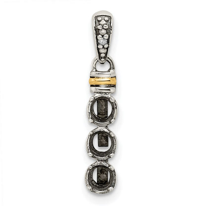 Sterling Silver Antiqued w/14K/Silver Two-Tone 3-stone W/diamond Mother's Pendant