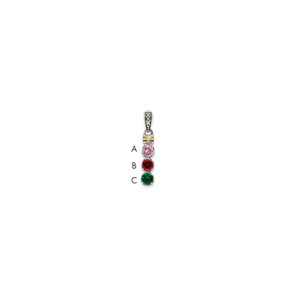 Sterling Silver Antiqued w/14K/Silver Two-Tone 3-stone W/diamond Mother's Pendant