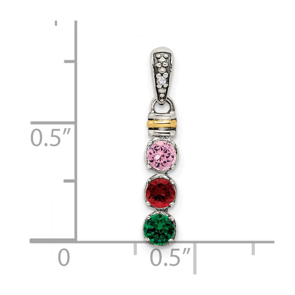 Sterling Silver Antiqued w/14K/Silver Two-Tone 3-stone W/diamond Mother's Pendant