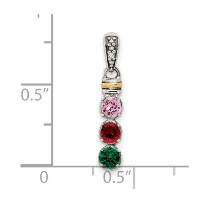 Sterling Silver Antiqued w/14K/Silver Two-Tone 3-stone W/diamond Mother's Pendant