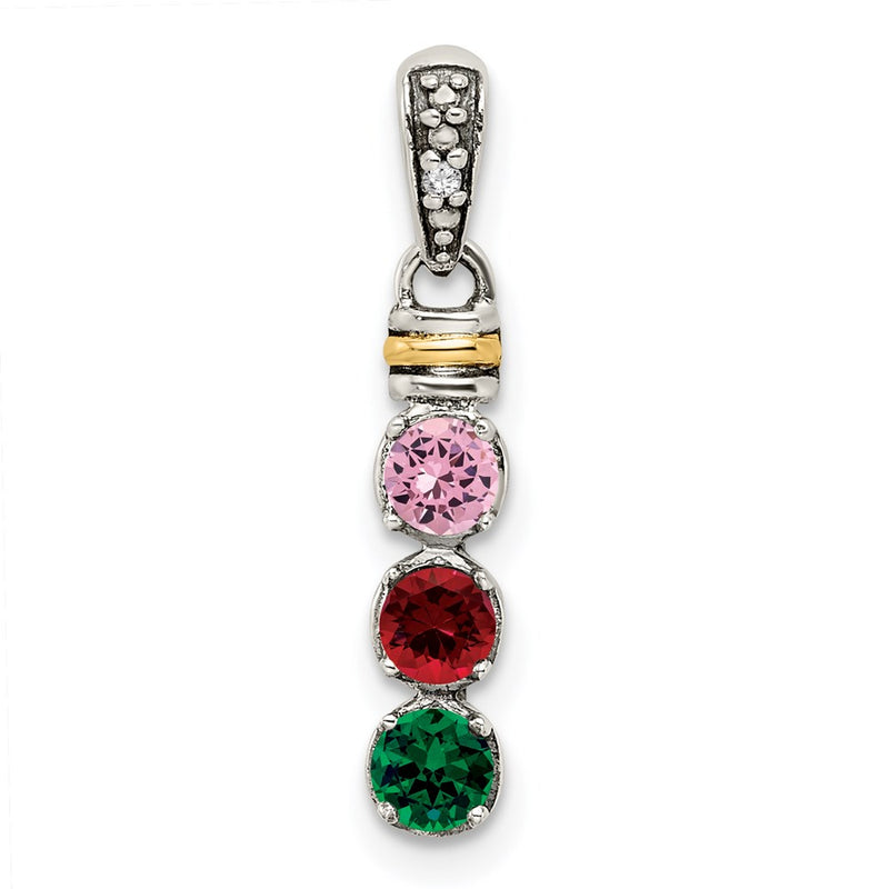 Sterling Silver Antiqued w/14K/Silver Two-Tone 3-stone W/diamond Mother's Pendant