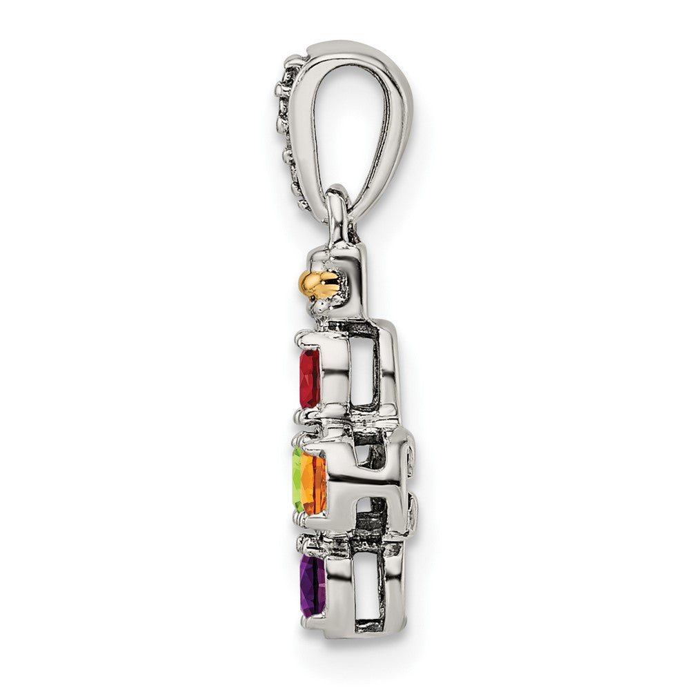 Sterling Silver Antiqued w/14K/Silver Two-Tone 4-stone W/diamond Mother's Pendant