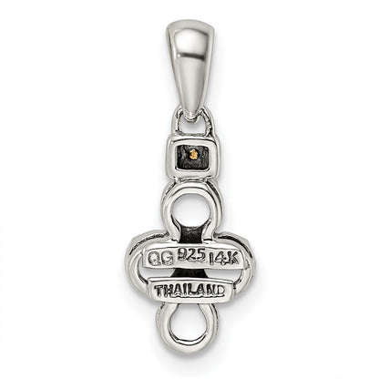 Sterling Silver Antiqued w/14K/Silver Two-Tone 4-stone W/diamond Mother's Pendant