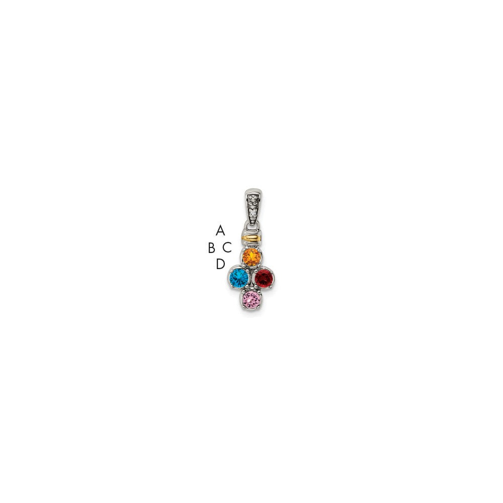 Sterling Silver Antiqued w/14K/Silver Two-Tone 4-stone W/diamond Mother's Pendant